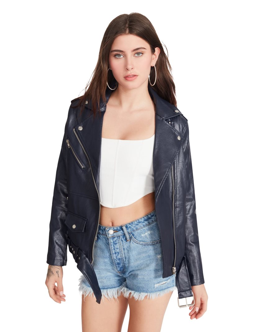 Navy Steve Madden Vegan Leather Women's Jackets | PH 6423NCG